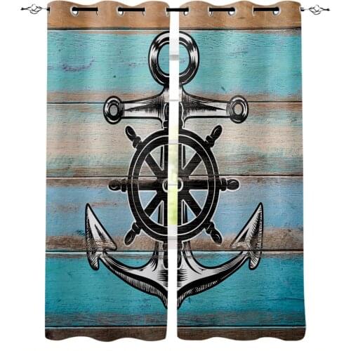 Retro Wood With Anchor Nautical Style Blackout Curtains For Bedroom Blinds Drapes Window Curtains For Living Room High Shading