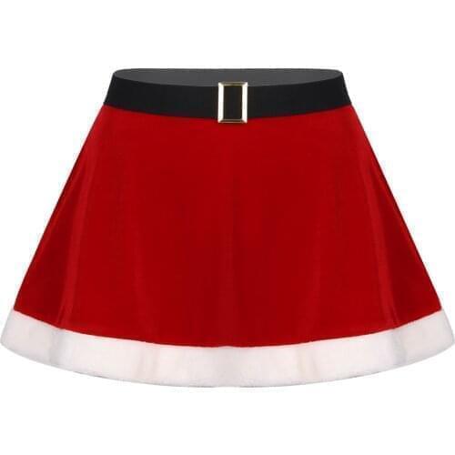 Womens Flannel Christmas Mini Skirt Faux Fur Trim Skirt Fancy Ball Costume Dance Party Decoration Christmas Cosplay Skirts