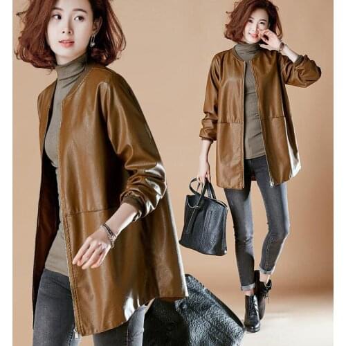 Nic Autumn New Women Faux Soft Leather Loose Jacket Coat Zipper Pu Motorcycle OvercoatFemale Punk Outwear