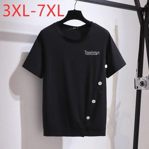 New 2021 Ladies Summer Plus Size Tops For Women Large Short Sleeve Loose Cotton Black Button O-neck T-shirt 3XL 4XL 5XL 6XL 7XL