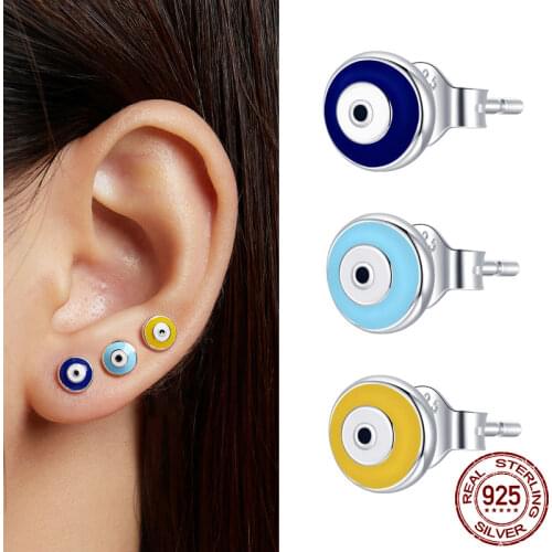 WOSTU 1 pieces 925 Sterling Silver Guardian Eye Stud Earrings Enamel Stud Earrings For Women Fashion Silver Jewelry Gift CQE1207