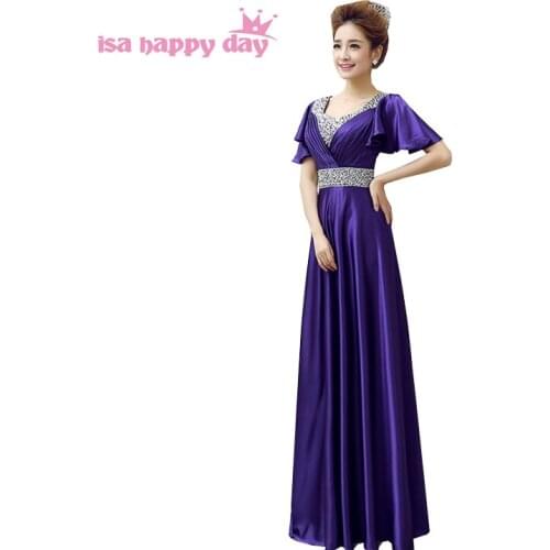 Vestidos formales de satin modest floor length prom dresses with cap sleeves 2020 new fashion arrival a line dress H1382