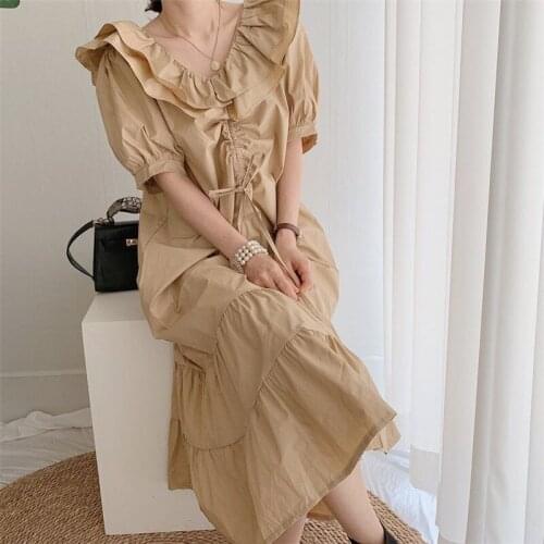 2020 Fashion Women Long Dress Summer Half Lantern Sleeves Solid Cotton Linen Sundress Plus Size Casual Vestido Plus Size M-6XL
