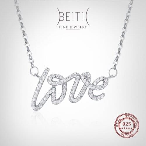 Beitil Fashion 925 Sterling Silver Romantic LOVE Clear Zircon Pendant Necklace For Women Wedding Engagement Fine Female Jewelry