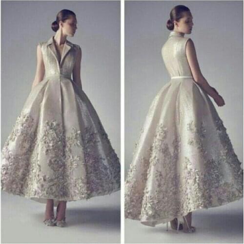 Vintage sexy v neck hi-lo prom lace appliques evening gown unique design vestido de festa 2020 mother of the bride dresses