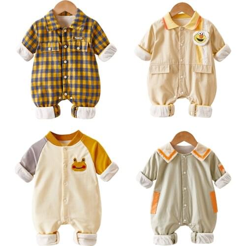 Winter Cotton Thicken Long Sleeve Outfits for Newborns One Piece Rompers Clothes Baby Bodysuit Frog Jumpsuit Kids Warm Infants