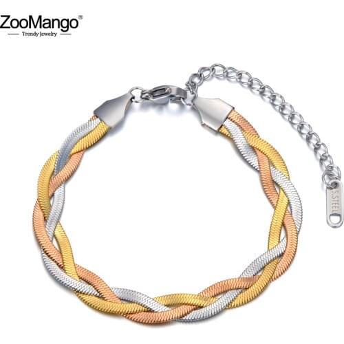ZooMango браслет Stainless Steel Bohemia Snake Chain Bracelets For Women Trendy Three-color Chains Cross Weave Bracelet ZB20126