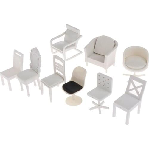 1:20 Dollhouse Miniature 9 Style White Plastic Furniture Chair Sofa Stool Model Doll House Decor Toy