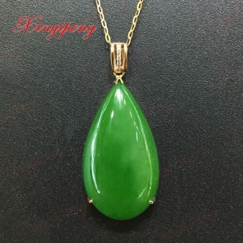 18 k rose gold with 100% natural jade pendant Spinach is green Simple and easy Fine jewelry