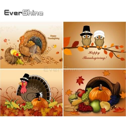 EverShine Thanksgiving Diamond Embroidery Turkey Cross Stitch Diamond Painting Cartoon Animals Picture Rhinestones Mosaic Kits