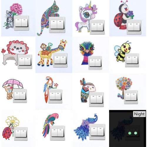 NicHome Diamond Painting Luminous Switch Sticker Home Decoration DIY Diamond Painting 15 Models Animal Patterns with Accessories