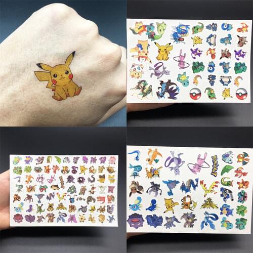 Anime Pikachu Pokemon Tattoo Stickers Jenny Turtle Action Figure Cartoon Toy Childrens Gifts