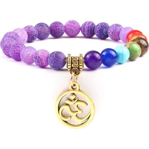 Charm 7 Chakra Beaded Bracelet Classic Black Lava Natural Stone OM Symbol Pendant Bracelets for Women Men Yoga Balance Jewelry