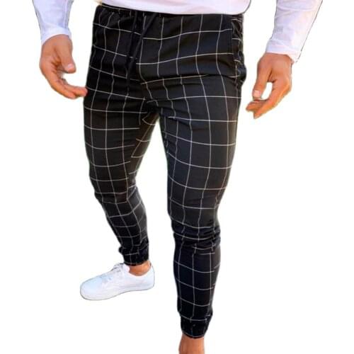 Fashion Men Plaid Print Drawstring Elastic Casual Pencil Pants Trousers men clothing штаны