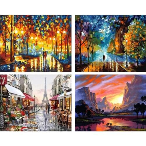 Digital abstract oil painting canvas prints rain street landscape hand painting cloth living room wall decoration