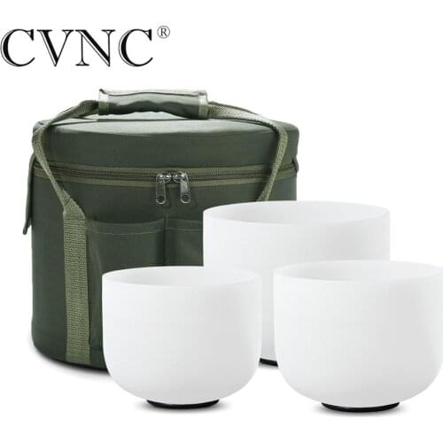 CVNC 8" 10" 12" Frosted Quartz Crystal Singing Bowl Chakra Set 3 pcs with free 1pc Green Liner bag