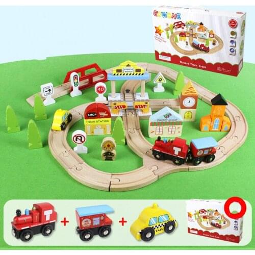 EMU Wooden Train Track Set Crossroads Traffic Track Train Accessories Wooden Railway Childrens Educational Assemble Toys
