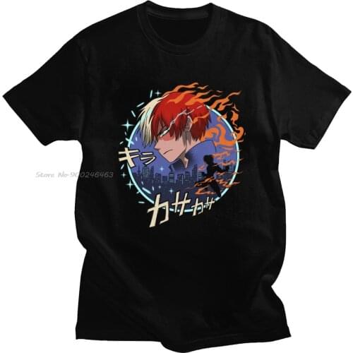 My Hero Academia Man T Shirt Cotton Fire And Ice Quirk Shoto Todoroki Tee Round Neck Short Sleeved Casual Tshirt Anime Clothes