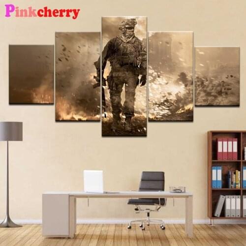 Multi Panel 5D Diy Full Square round Diamond Painting Cross Stitch Battlefield Soldier Diamond Embroidery 5 piece Wall art