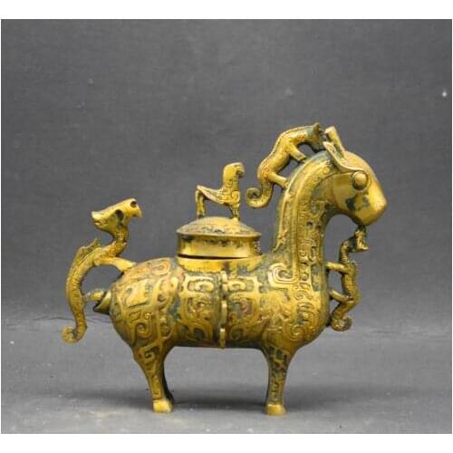 China antique Zhou Dynasty bronze Gold plating Three dragons Horse wine vessel