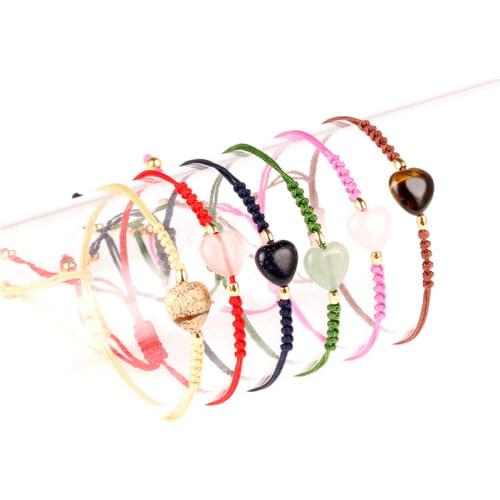 Classic Natural Stone Heart Shape Charm Macrame Bracelet Women Men Handmade Adjustable Braided Bangles Jewelry Friendship Gift