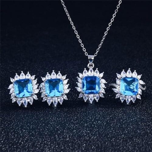 QTT Luxury 925 Sterling Silver Jewelry Set Necklace Earrings Ring For Women Fashion Accessories Zircon Charm Wedding Gift