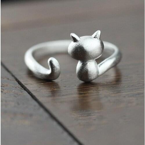 Korean Animals Silver Color Cat Rings For Women Gifts Statement Ring jewellery anillos anelli