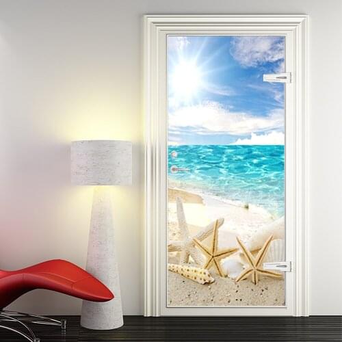 Creative Beach Starfish 3D Scenery Stickers on The Doors DIY Wallpaper PVC Wood Door Wardrobe Renovation Decals Home Design