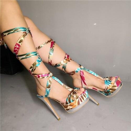 Summer Satin Lace Up Women Sandals Open Toe Gladiator Sandal Boots Women Casual Cross Strap Women Platform Sandals