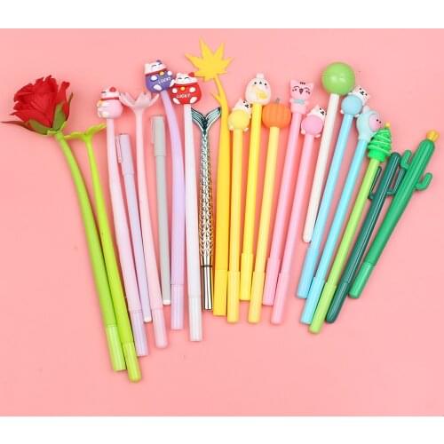 Cute Gel Pens Floral Cactus Bunny Black Cat Unicorn Animal Cool Funny Kawaii Rollerball Ballpoint Stationery School Gift Thing