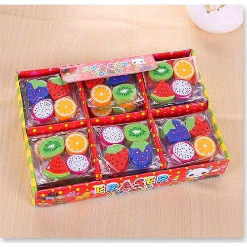 Campus Cute Fruit Eraser Watermelon Pitaya Grape Orange Pencil Eraser*4pcs