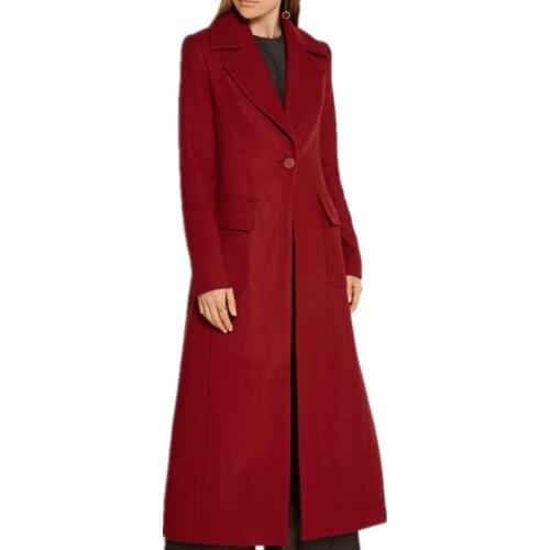 Fashion Single Button Outerwear Female Long Wool Coat Women Red Lapel Slim Thicken Warm Wool Blend Coat 2020 Autumn Winter New