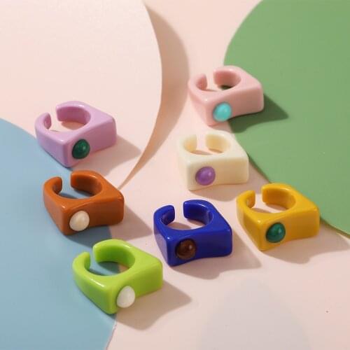 Fashion Candy Color Acrylic Ring For Women Irregular Square Shape Punk Tortoise Finger Resin Rings For Girl Party Gifts