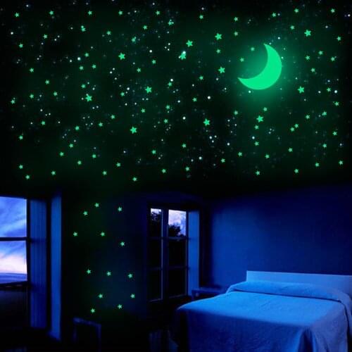 Luminous Stars Moon Wall Stickers Baby Childern Nursery Glow In The Dark Wallpaper Boy Girl Kids Room Bedroom Decor