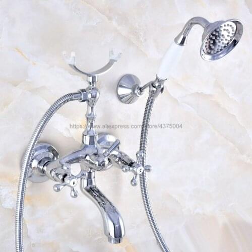 Wall Mounted Polished Chrome Clawfoot Bathtub Faucet telephone style Bath Shower Water Mixer tap with Handshower Nna766