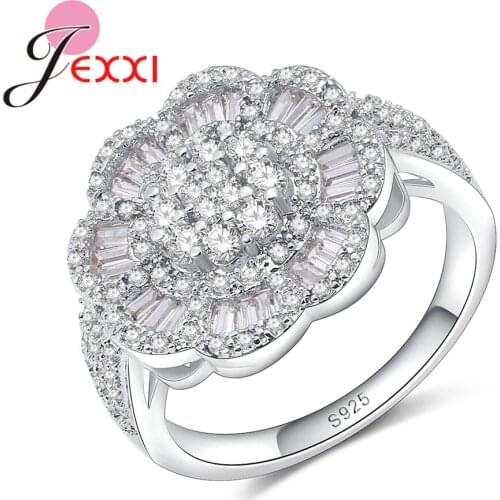 Wholesale Price Flower-Shape Impressed White AAA+ Zircon Eternity 925 Sterling Silver Ring Wedding & anniversary gift