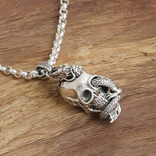 Wholesale S925 Sterling Silver Jewelry Retro Thai Silver Men And Women Fashion Dragon Around The Skull Pendant