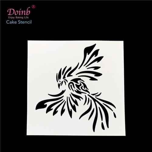 Animal Fire phoenix Plastic Spray Flower Cake Mold Strew Pad Stencil Duster Cupcake Fondant Decoration Baking Tool Moulds FQ4071