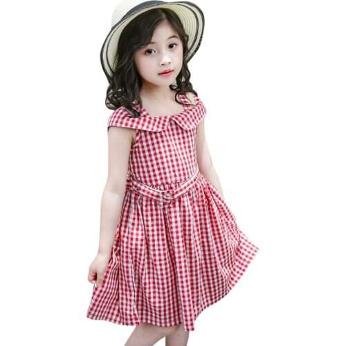 Dress For Girls Plaid Pattern Dress For Girl 2021 Newest Kids Dresses Summer Clothes Girl 6 8 10 12 14