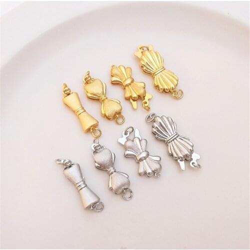 Copper plated real gold brushed bow insert buckle single row double row pearl necklace buckle end buckle jewelry accessories