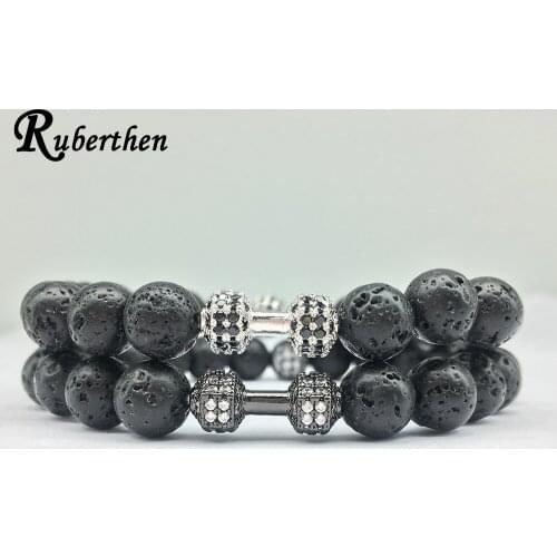 Ruberthen On Sale Dumbbell Charm Energy Bracelet Natural Lava Stone Bracelet Vintage Design Sweethearts Powerful Jewelry