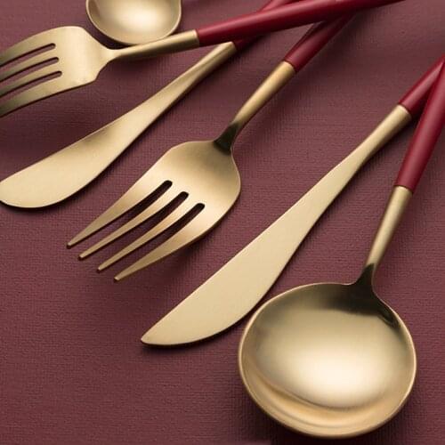 Tableware Knife and Fork Light Luxury Golden Stainless steel Cutlery set Creative Coffee spoon Red Home Dessert Spoon Chopsticks