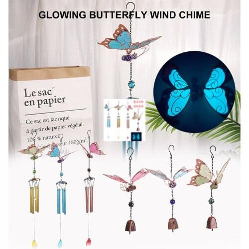 Luminous LED Solar Power Changeable Light Waterproof Colorful Butterfly Wind Chime Lamp for Home Outdoor Garden Yard Decoration
