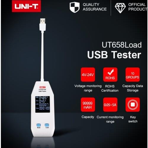 USB Tester UT658Load Type A Port Output Voltage Tester Current Energy Capacity Circuit Quivalent Resistance Electronic Load