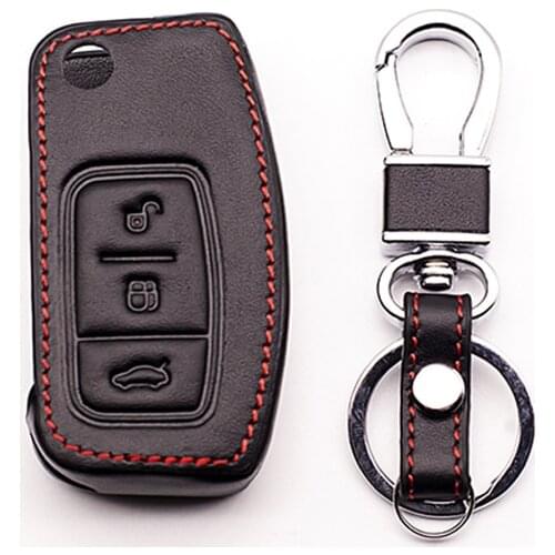 High quality leather key chain ring cover case for Ford Fiesta Focus Mk3 Ecosport Kuga ESCORT Escape 3 Buttons Fold key