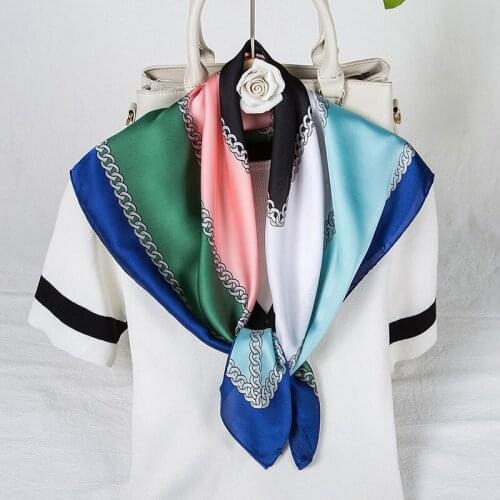Fashion 70 Square Scaf For Lady Satin Bandana Bag Twill Scarves Chain Printed Silk Womens Neck Scarf Hair Shawl Female Kerchief