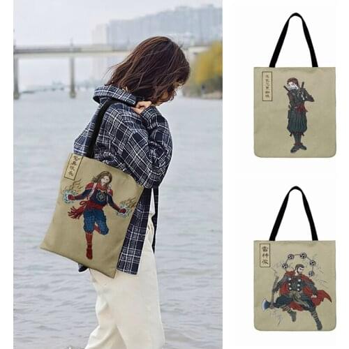 Women Casual Tote Japanese Classical Art Painting Superhero Print Tote Bag Ladies Shoulder Bag Shipping Bag Outdoor Beach Bags