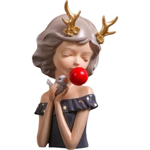 Home Decoration Sculpture Bubble Gum Girl Statue Fashion Resin Figurine Modern Chic Cabinet Decoration