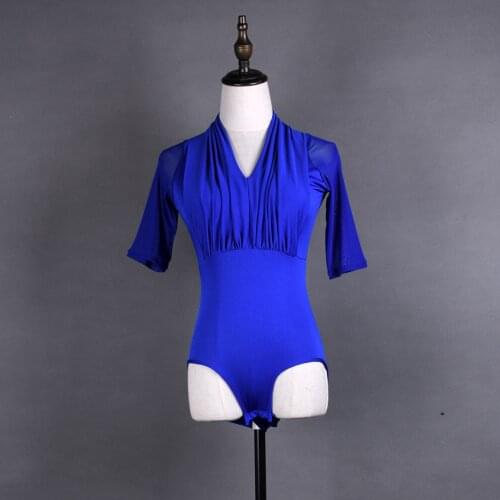2021 Latin Dance Leotards for Women New Adult Sexy V-neck Mesh Patchwork Short Sleeve Bodysuit Dance Clothes Women