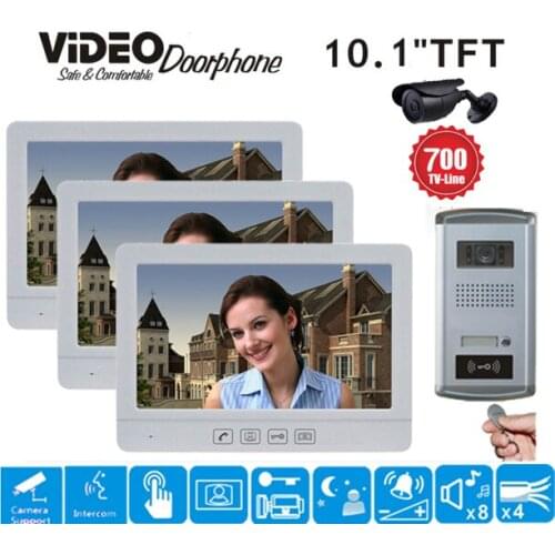 ZHUDELE top quality big 10.1" Video Door Phone Touch button Doorbell Intercom IR HD home House Security system with ID card 1V3